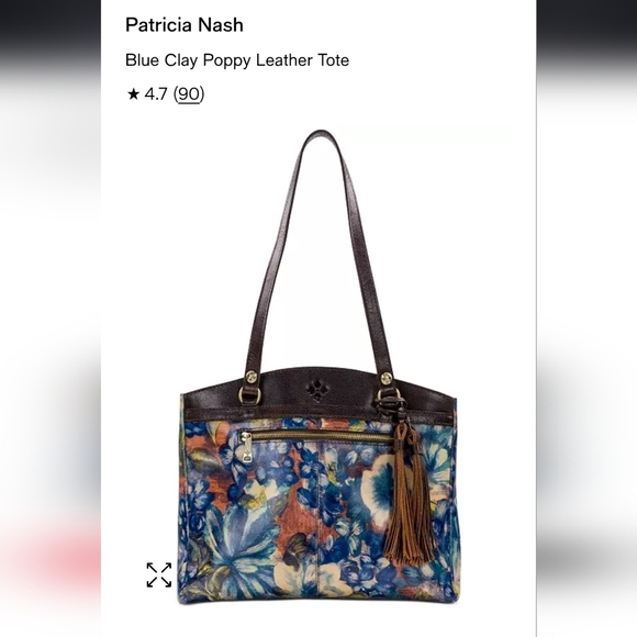Patricia Nash Blue Clay Poppy Leather Tote Tassle Zipper Floral Western Boho Bag - Picture 12 of 12